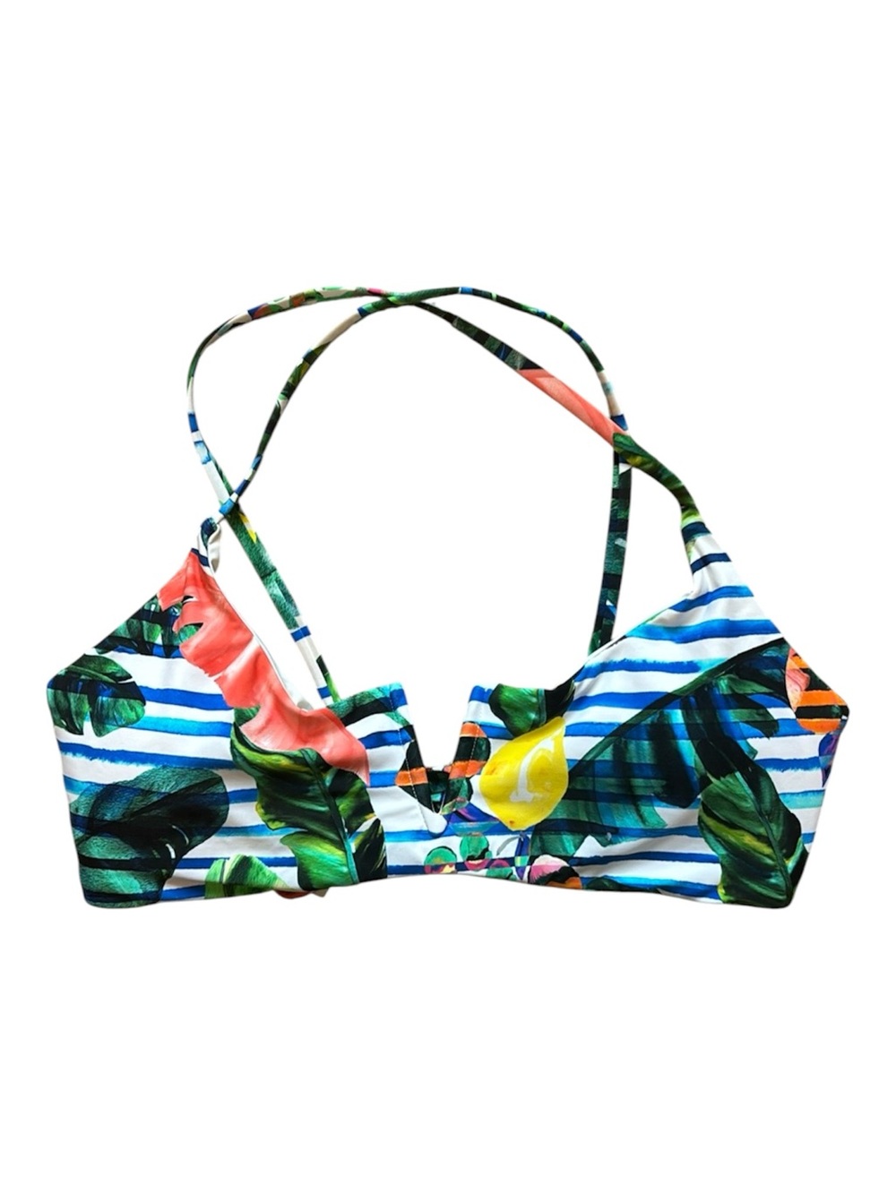 Red Carter Tropical & Striped Print Bikini Top size 8